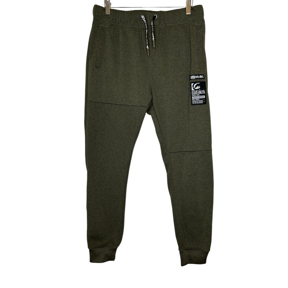 Ecko Unltd Men's Sweatpants Fleece Joggers Size Small Logo Patch Olive Green